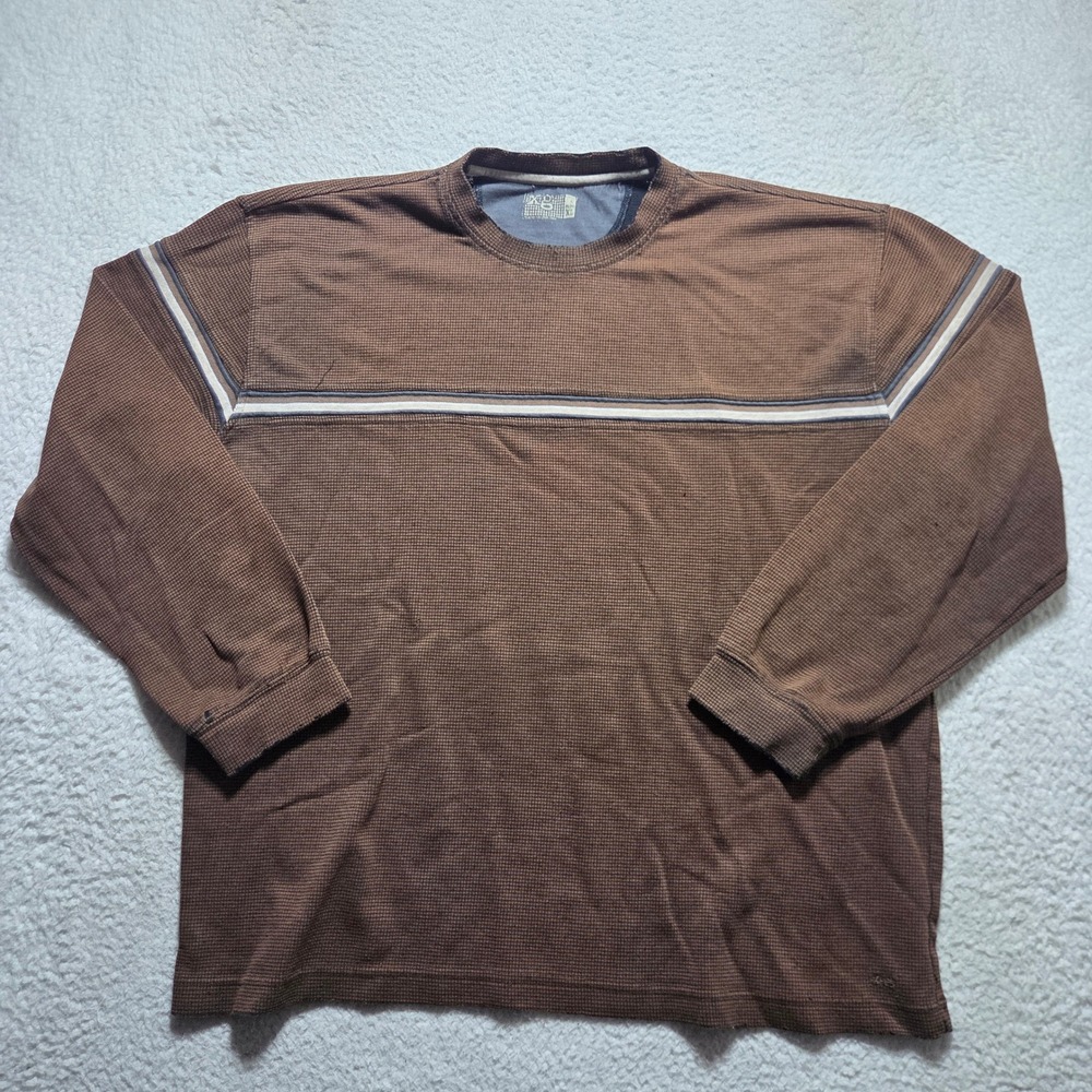 XG Shirt Mens XL Brown Waffle Knit Long Sleeve Striped Y2K Casual Streetwear